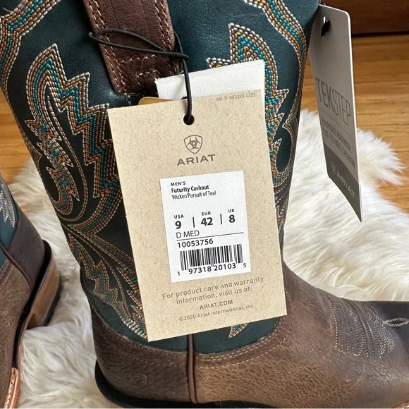 ariat futurity cashout brown teal blur western cowboy boots mens us 9 - Picture 6 of 6